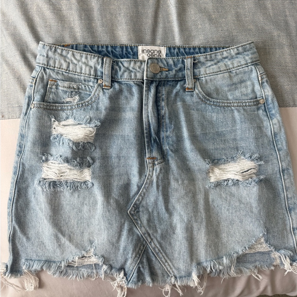 Indigo Road Women's Distressed Denim Mini Skirt - Blue